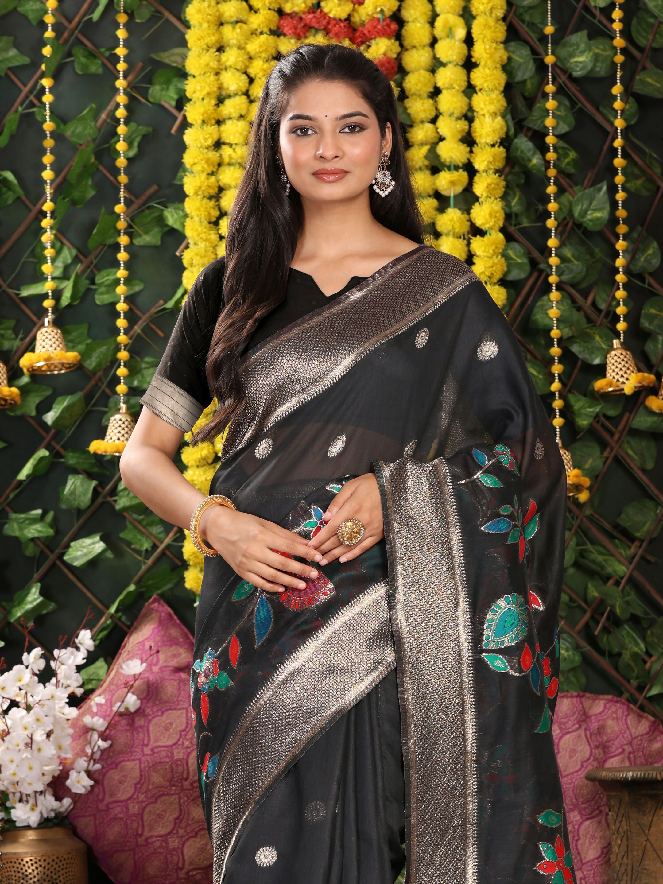 Sophisticated Black Linen Cotton Saree with Matching Blouse