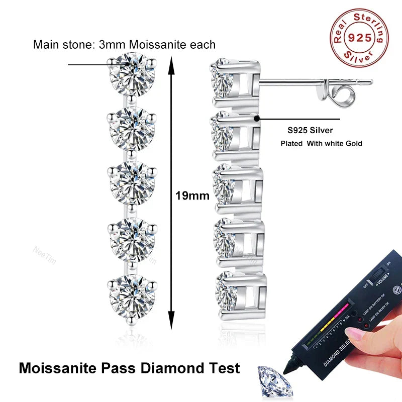 NeeTim 3mm Full Moissanite Earring For Women Wedding Fine Jewely 925 Sterling Sliver With White Gold Plated Party Studs Earrings