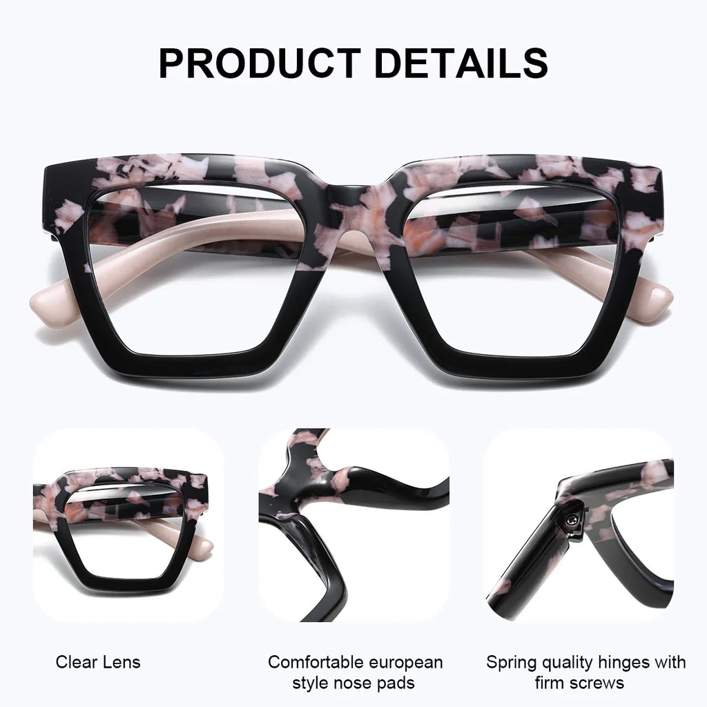 Large Pink Square Reading Glasses Blue Light Blocking Eyewear