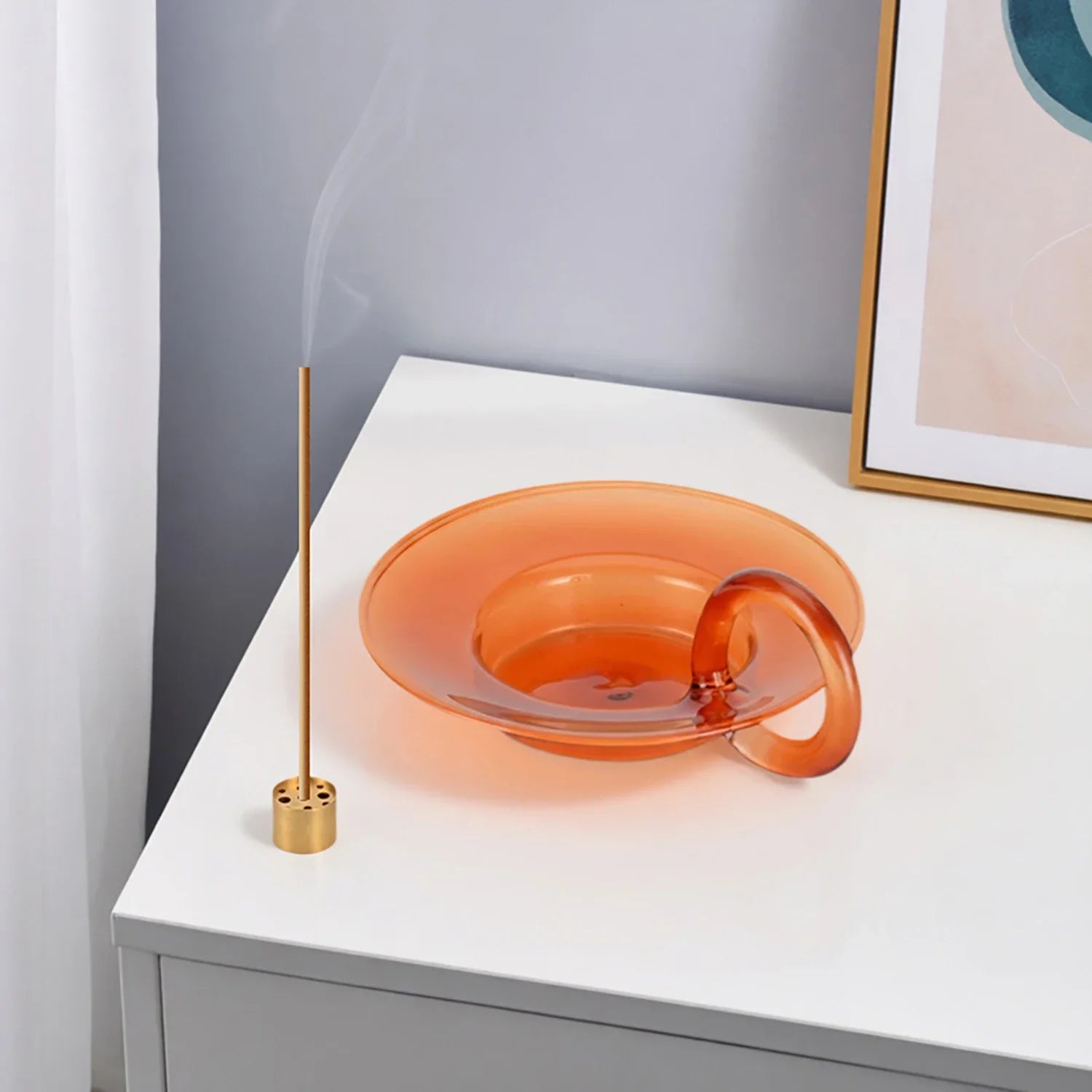 Glass Incense Holder Brass Nine-hole Incense Stick Holder with Glass Ash Catcher Incense Burner for Meditation Yoga Spa