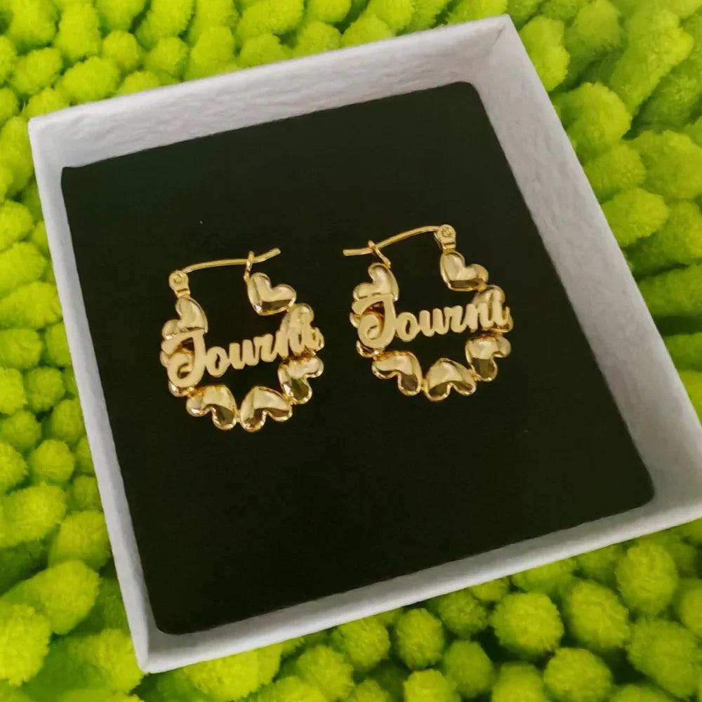 LeeChee Cute Heart Hoop Gift Customized Name Mini Earrings Personalized Party Jewelry