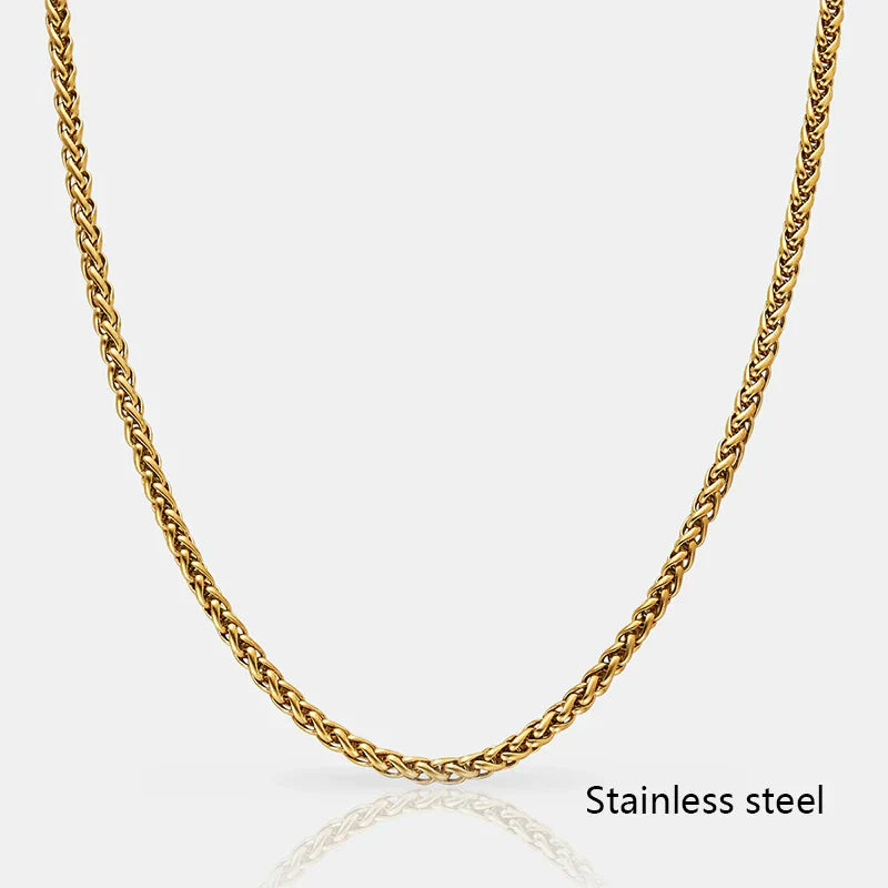 Hot Selling Hypoallergenic Stainless Steel Wheat Chain Men Chain Necklace Design with 18k Gold Plated