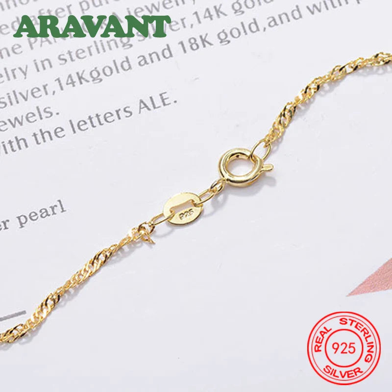 Aravant 925 Silver 1.3mm 18K Gold Water Wave Necklaces Chains For Women Fashion Jewelry