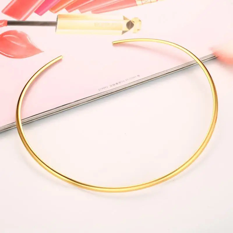 Choker Neck Cuff for Women, Open Collar Choker Torques Necklace Adjustable ,Simple Stainless Steel Jewelry