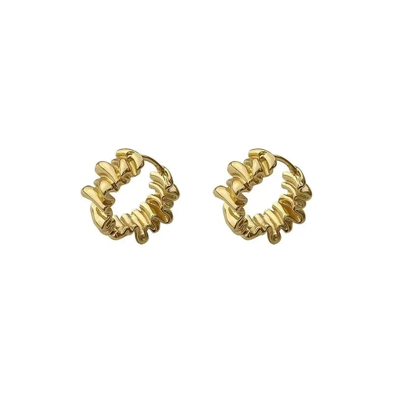 Personality Irregular Wavy Pleated Hoop Earrings for Women New Charm Gold Color Stainless Steel Dangle Jewelry Accessories Gift