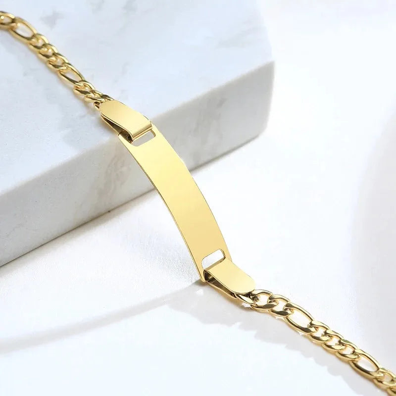 Customized Name & Text Gold Plated Stainless Steel Link Bracelet Fashion Personalized Custom Jewelry Men Women