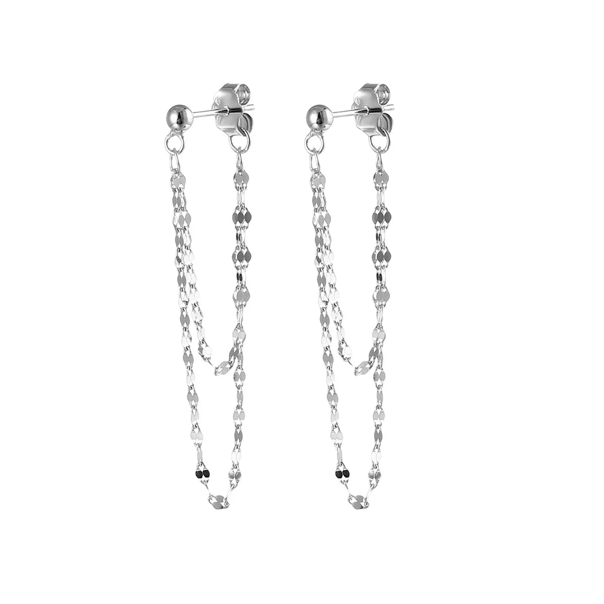 925 Silver designed earrings with double layered tassel chains at the front and back, exquisite earrings and dynamic earrings