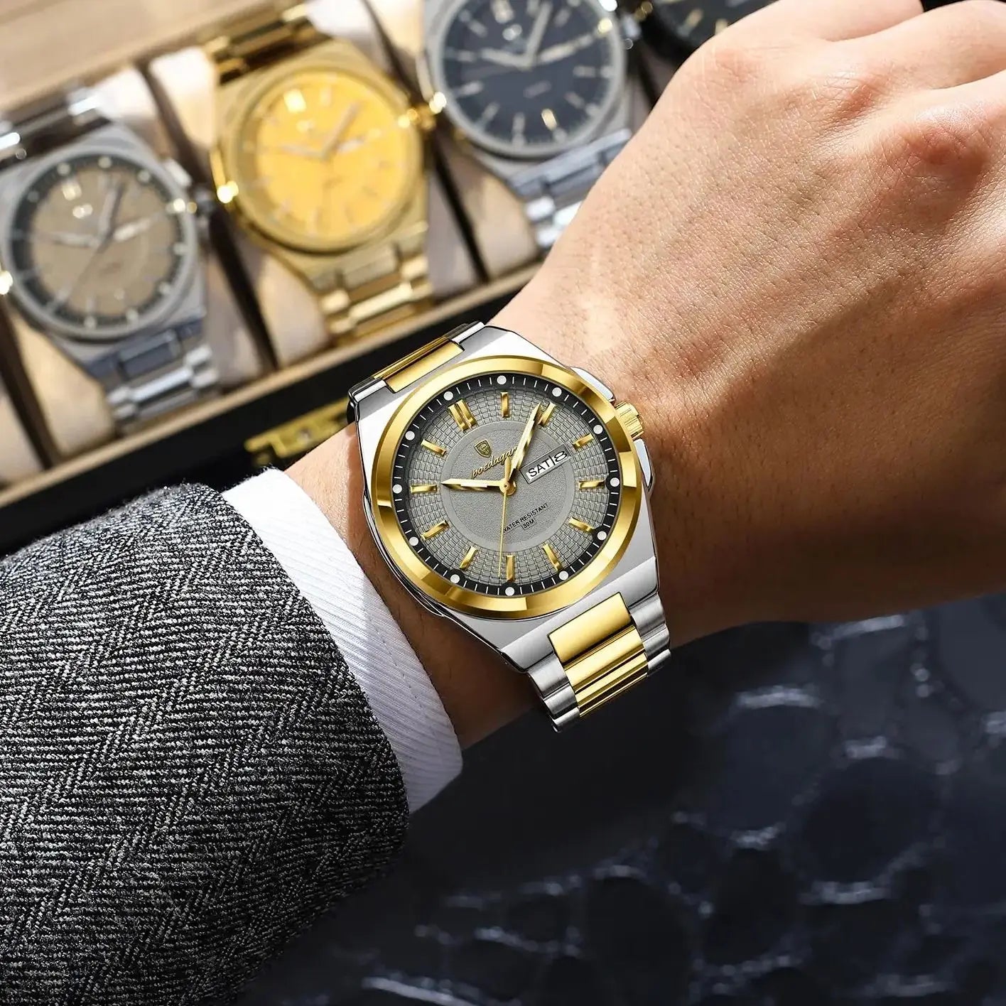 POEDAGAR Top Original Men's Watches Stainless Steel Waterproof Luminous Man Watch Date Week Classic Trendy Quartz Men Wristwatch