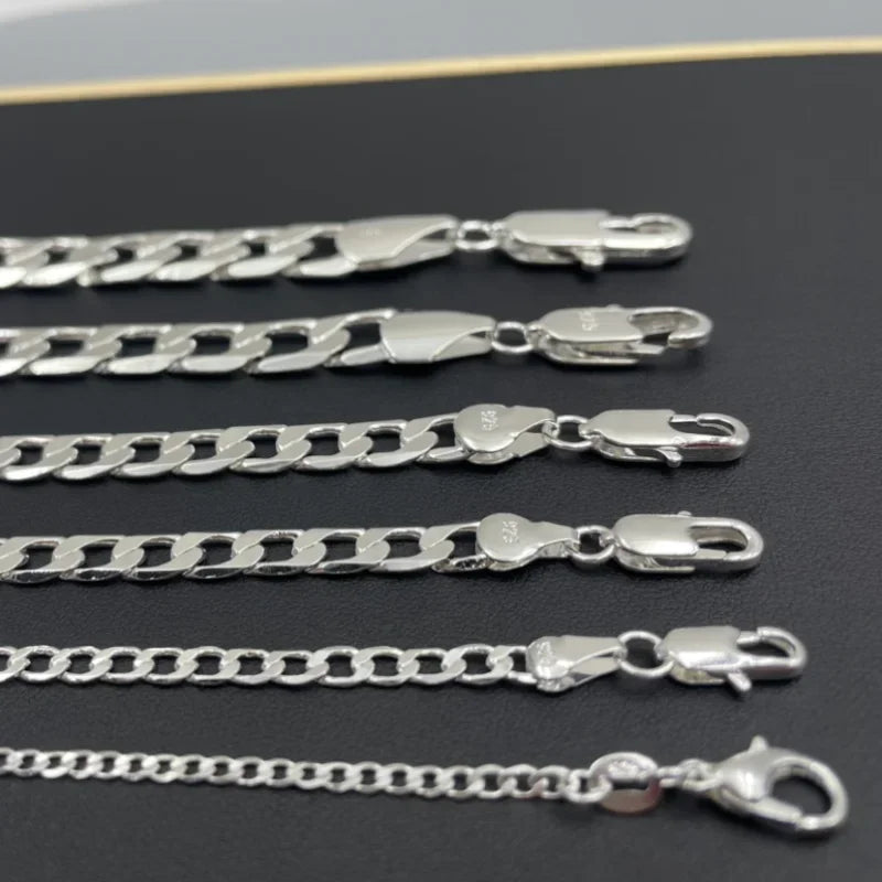 Wholesale 925 Sterling Silver Necklace Width 2-12MM Long 40-75cm Lobster Clasp Chain Men Women Fashion Punk Necklaces Jewelry