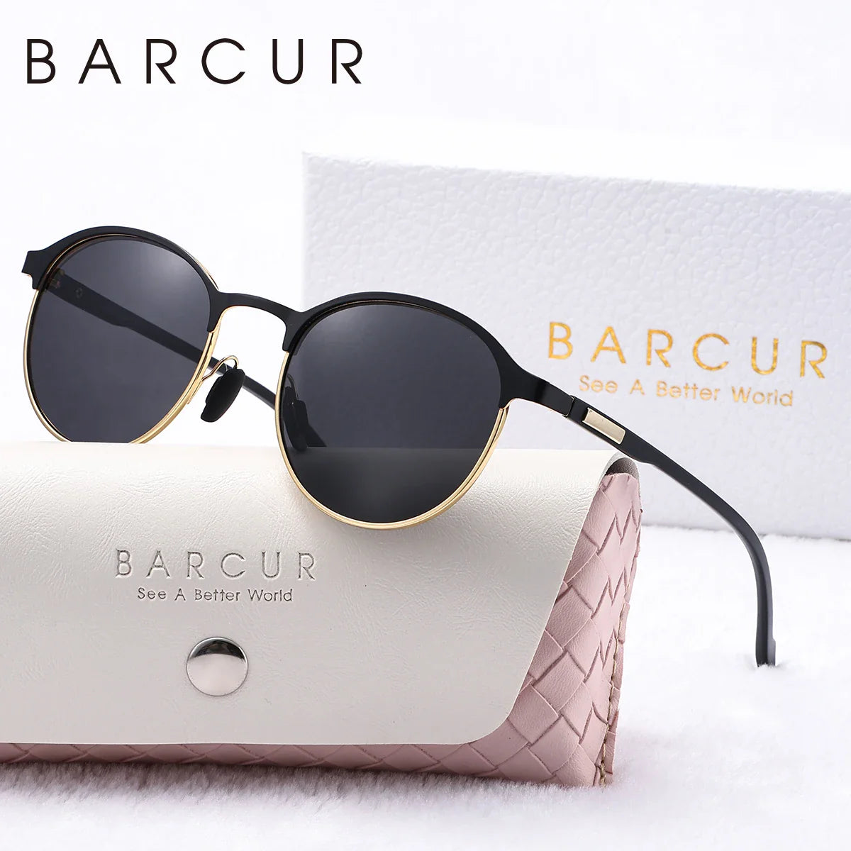 Retro Circular Polarized Sunglasses – Elegant Black Metal Frame