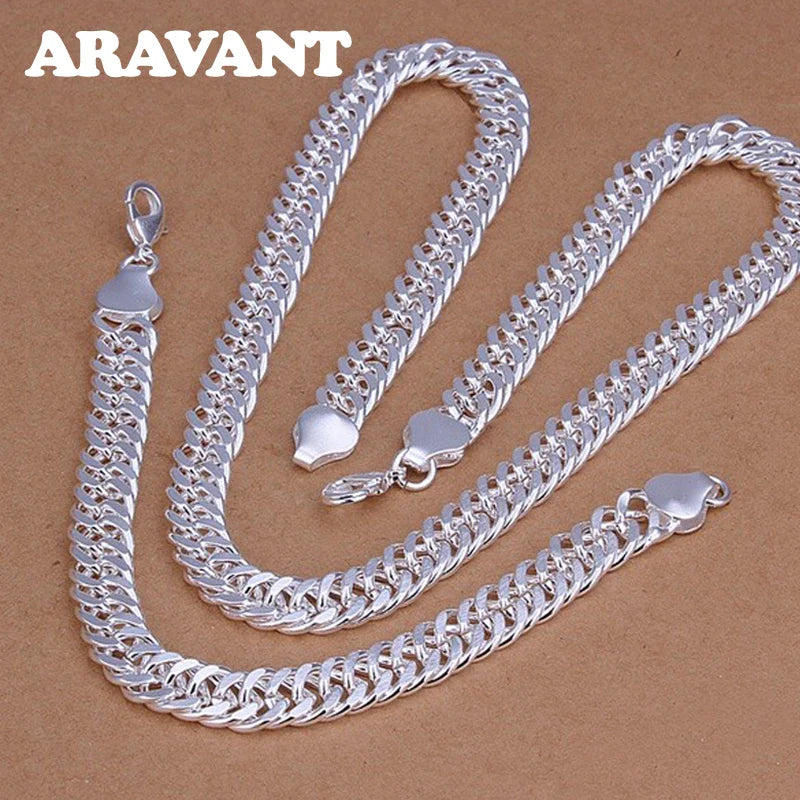 Aravant 925 Sterling Silver 6MM 7MM 10MM Chain Necklace Bracelet Set For Men Women Fashion Wedding Jewelry