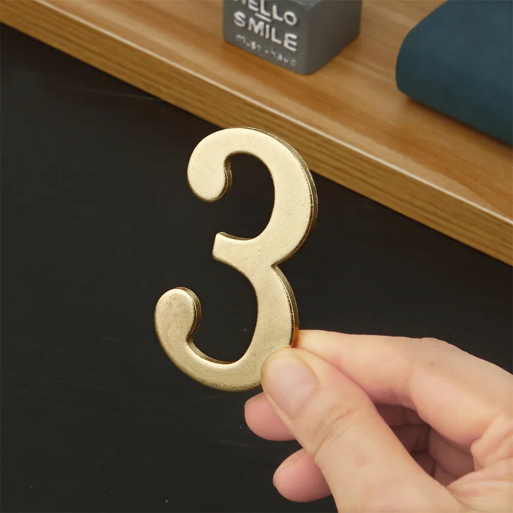 Golden Metal Door Number with Backing Adhesive 7*4cm House Number Apartment Door Number for Outdoor Hotel Home Mailbox Label