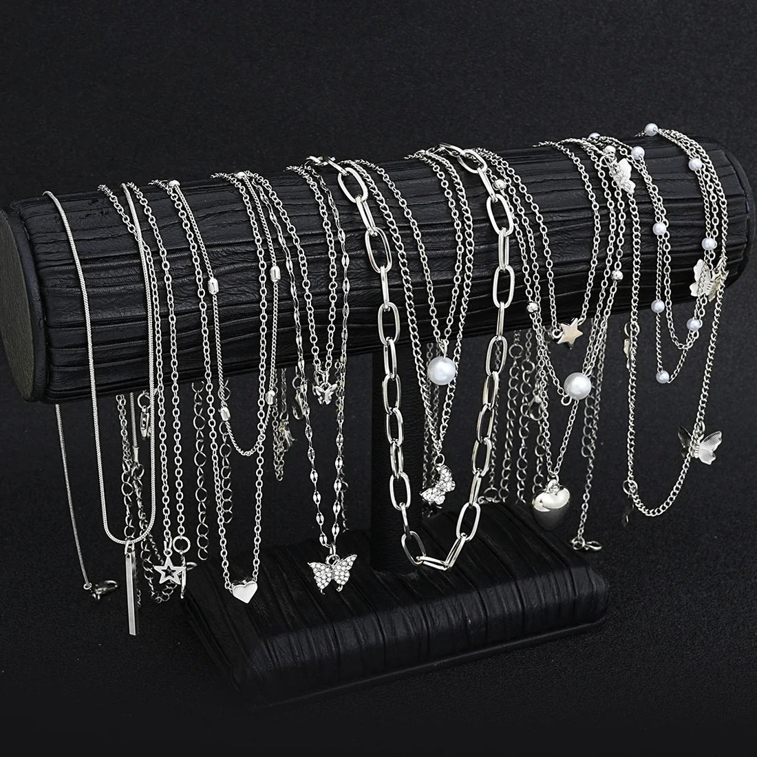 13Pcs/Set Simple Temperament Necklace Set Butterfly Pearl Heart Star Zircon Silver Color Necklace for Women Fashion Jewelry Gift