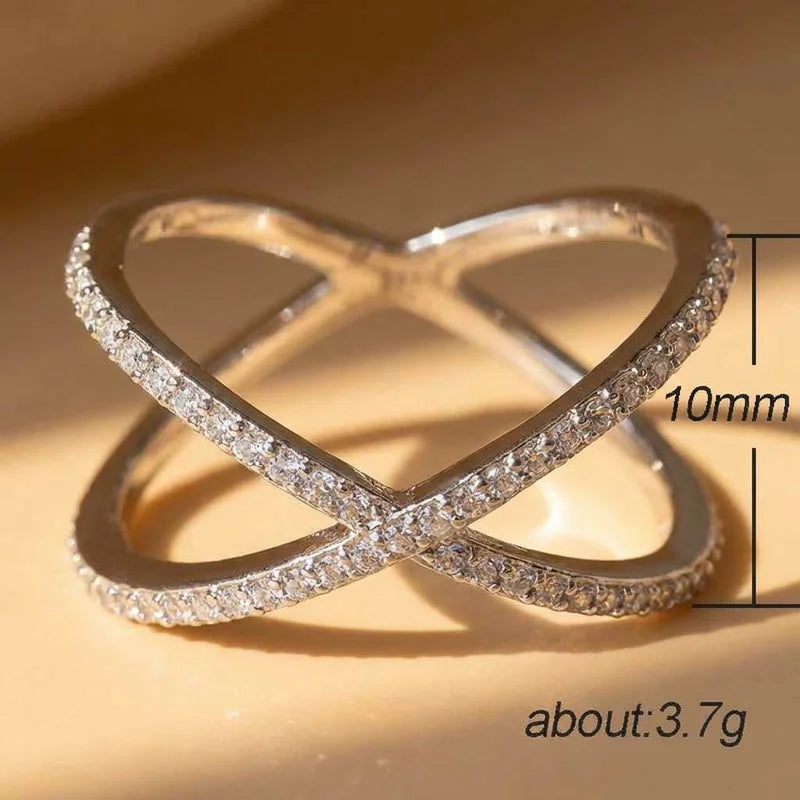 925 Sterling Silver Luxury Cross X Shape Women Engagement Ring Full Paved CZ Stone Elegant Simple Female Jewelry Ring Hot Sale