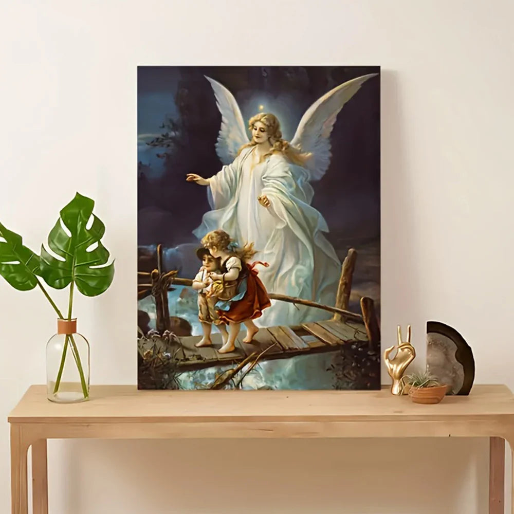 Classic Vintage Wall Art Guardian Angel Hanging Painting Religious HD Canvas Print Poster Home Living Room Bedroom Decoration