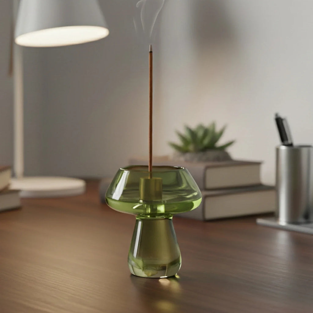 Glass Mushroom Incense Burner Brass Nine-Hole Incense Holder Incense Stick Holder for Meditation Yoga Spa Home Decor