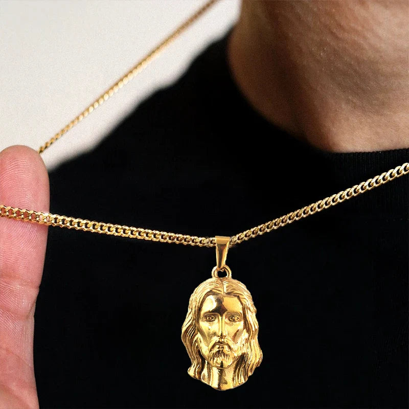 Hot Style Hip Hop 18K Gold Plated Stainless Steel Jesus Pendant for Women Men, Perfect for Daily Outfits & Concert Styles