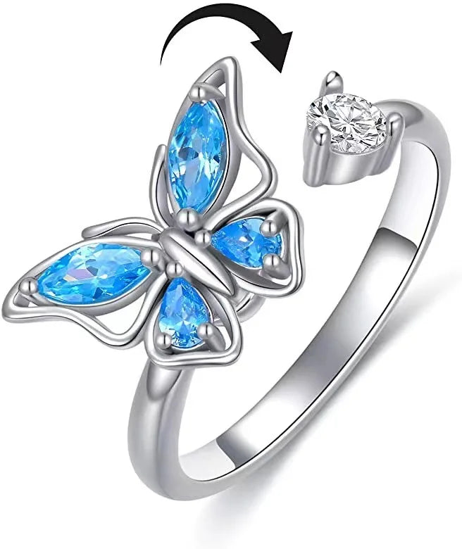 Rotating Anxiety Knuckle Ring For Women Spinner Fidgets Cute Animal Butterfly Flower Anti Stress Ring Party Jewelry Gifts Anillo
