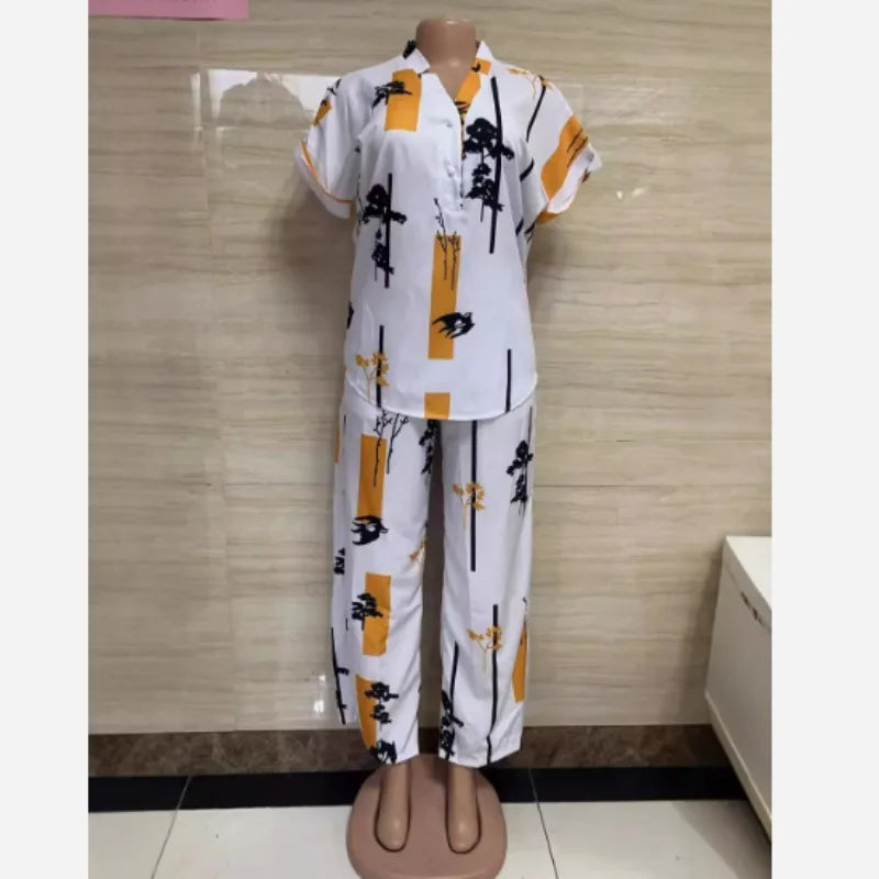 Women Short Sleeve Blouse and Straight Leg Trouser Two Piece Set - Image 5