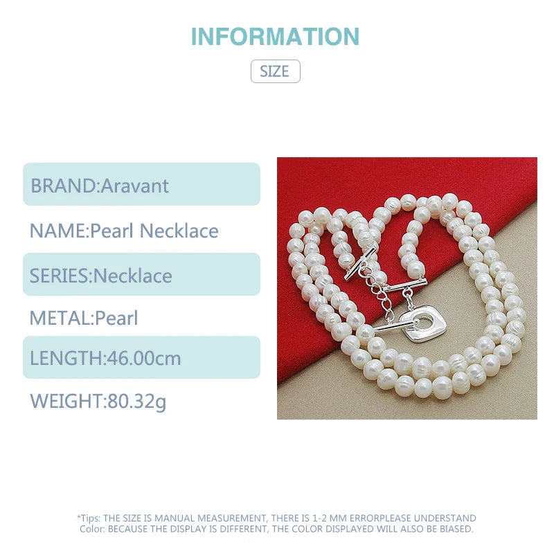 Aravant 925 Silver Double Layered Pearl Necklace Chains For Women Wedding Fashion Jewelry
