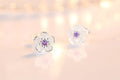 925 Sterling Silver Pink Purple Zircon Flower Small Stud Earrings For Women Wedding Elegant Luxury Jewelry Accessories Wholesale