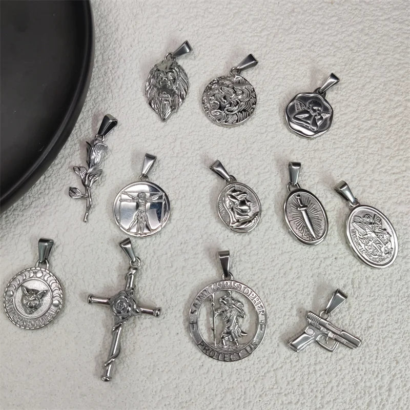 Trendy Rose Cross Design 18K Gold Plated Stainless Steel Pendants For Woman Man