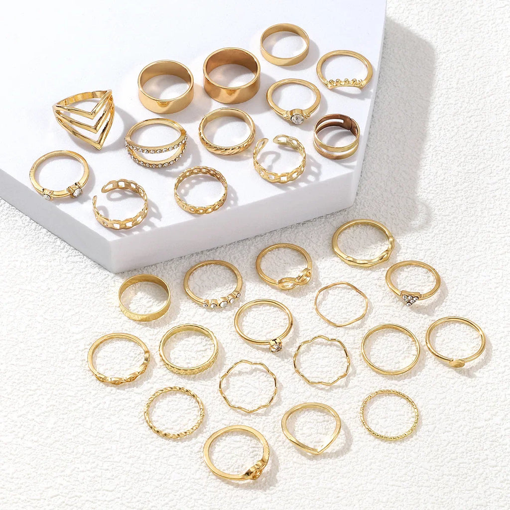 30Pcs Gold Color Knuckle Rings Set For Women Bohemian Geometric Finger Ring Girls Wedding Party Jewelry Gift