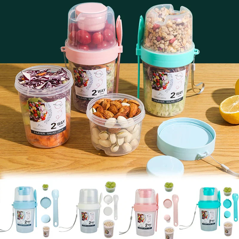 Breakfast On The Go Cups, Salad Cup To Go, Take And Go Yogurt Cereal Overnight Oats Snack Parfait Containers & Salad Dressing Ho