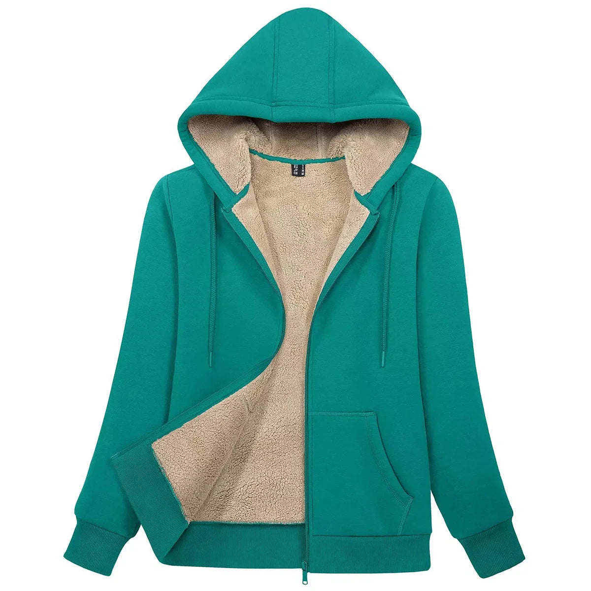 Women's Blue Sherpa-Lined Fleece Zip-Up Hoodie Jacket - Image 20