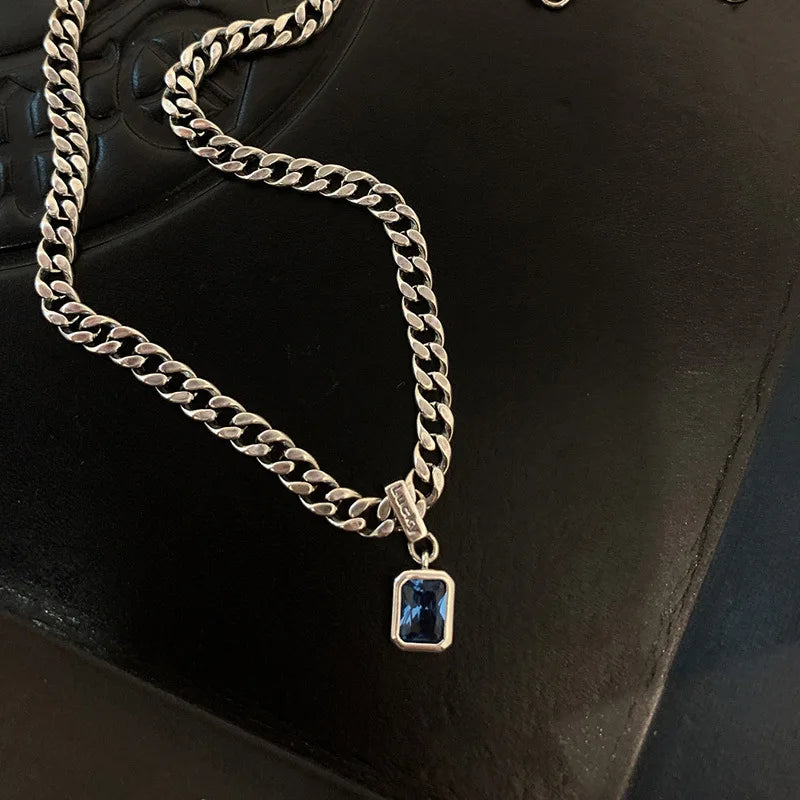 925 Sterling Silver Vintage Cuba Neck Chain Square Zircon Pendants Female Necklaces Women Jewelry Charms Accessories Argent 925