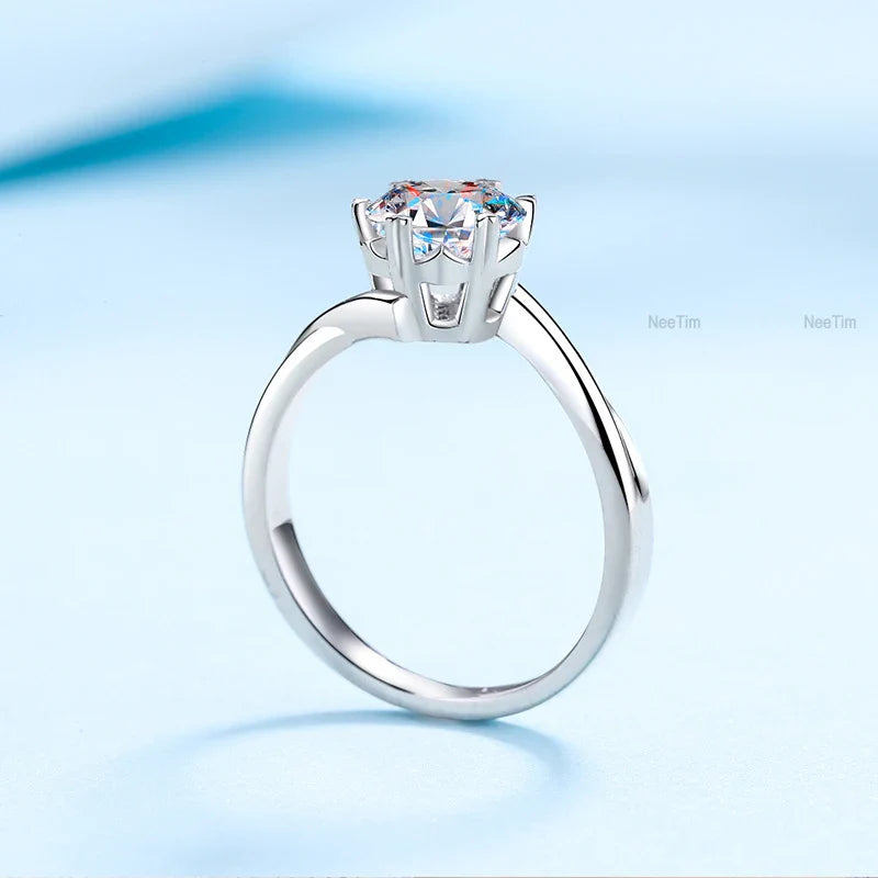 NeeTim 0.5ct-2ct Moissanite Ring Lab Diamond Ring for Women S925 Silver Snowflake Engagement Wedding Band Jewelry Certified