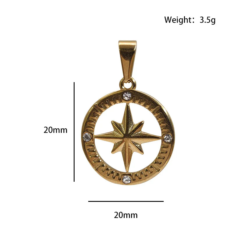 Stainless Steel Polaris Necklace - 18K Gold Plated Round Starry Sky Design, North Star Charm for DIY Jewelry