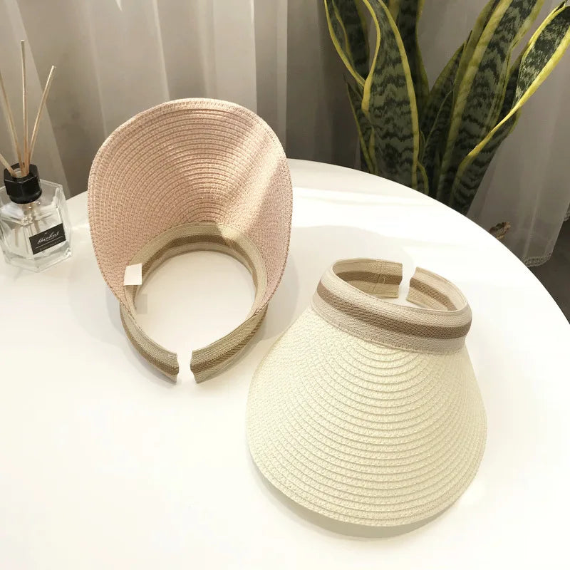 Women Straw Visor Hat Adjustable Sun Protection Beach Accessory - Image 3