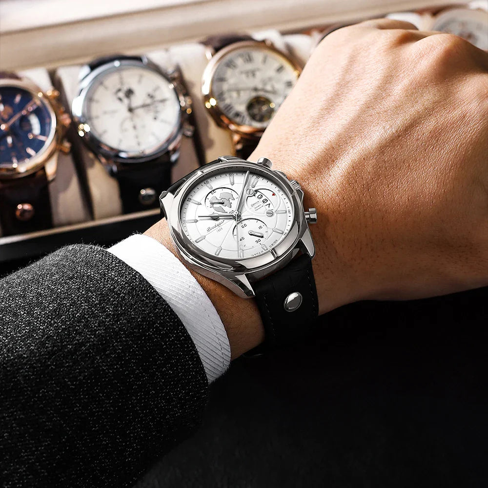 POEDAGAR Luxury Man Wristwatch Chronograph Date Waterproof Leather Men Watch Casual Quartz Men's Watches Sports Male Clock Reloj