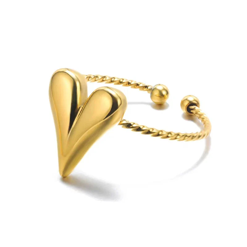 Double Heart Rings For Women Gold Color Stainless Steel Open Adjustable Ring Female Fashion Party Wedding Aesthetic Jewelry Gift