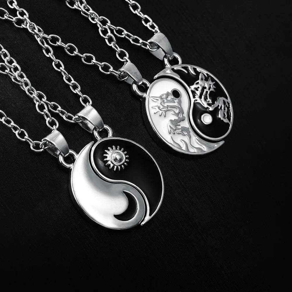 2 PCS Best Friends Necklace Jewelry Yin Yang Tai Chi Pendant Couples Paired Necklaces&Pendants Unisex Lovers Valentine's Gift