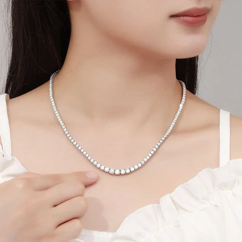 NeeTim Moissanite Tennis Necklace for Women Wedding Jewelry 925 Sterling Silver with Gold Plated Necklaces with Certificate