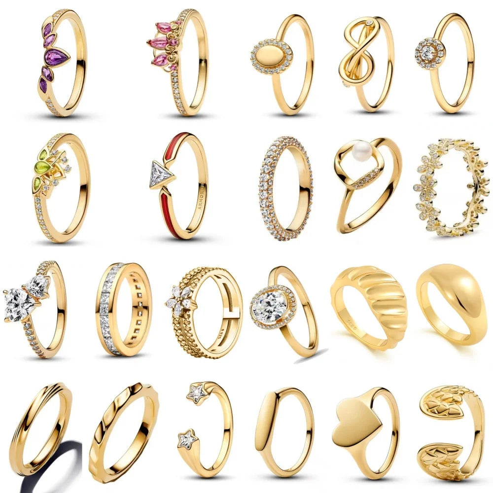 925 Silver Gold Color Heart Stone Rings Ring New Hot Selling Gold Color Rings Suitable For Any Occasion  DIY Birthday Gift