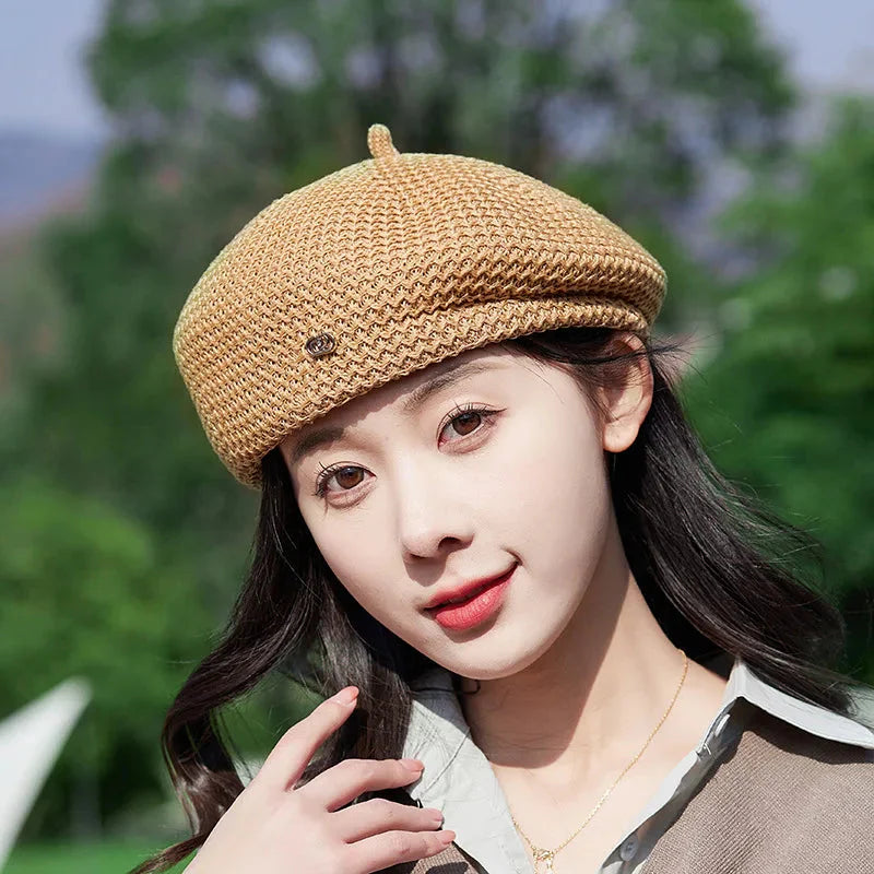 Women’s Pleated Paper Straw Beret Lightweight Summer Hat