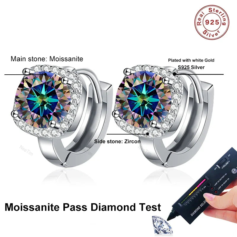 NeeTim 0.5ct 1ct Rainbow Color Moissanite Studs Earrings for Women S925 Silver Black Blue Pink Lab Diamond Wedding Stud Earring
