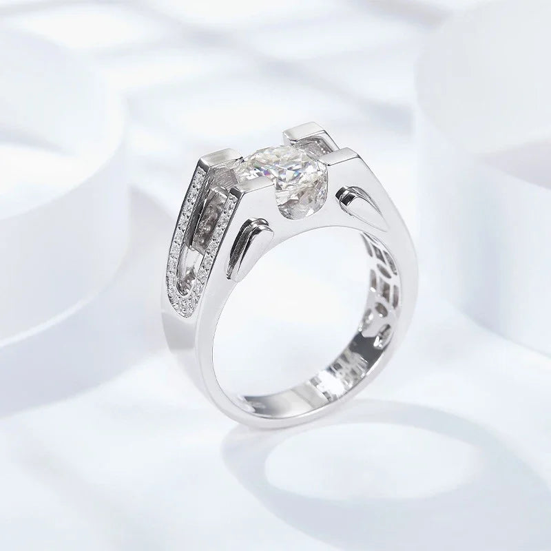 NeeTim 1ct 2ct Moissanite Ring For Men 925 Sterling Silver with White Gold Plated Wedding Band Man Rings Luxury Fine Jewelry