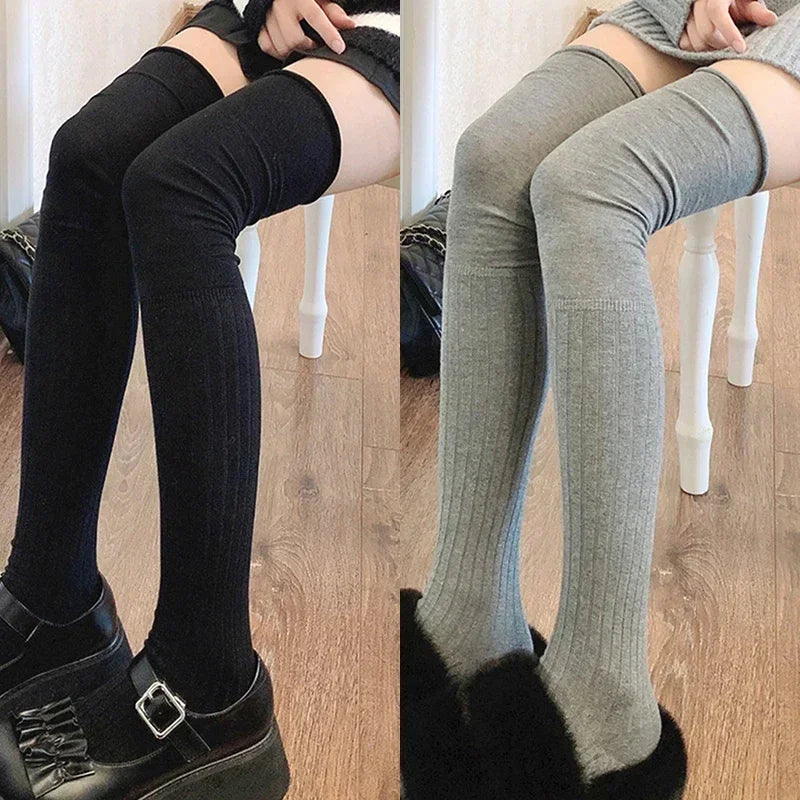 Stylish Ribbed Knee High Socks for Women - Polyester Cotton - Image 12