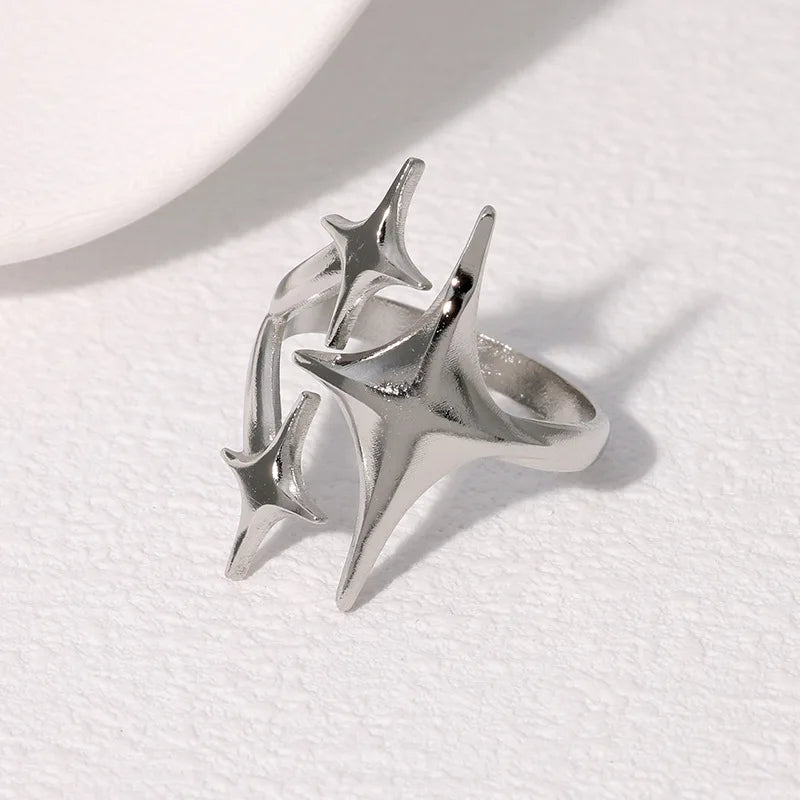 New European American Stainless Steel Ring Niche Teenage Design Featuring Star Like Minimalist Cool Personalized Temperament
