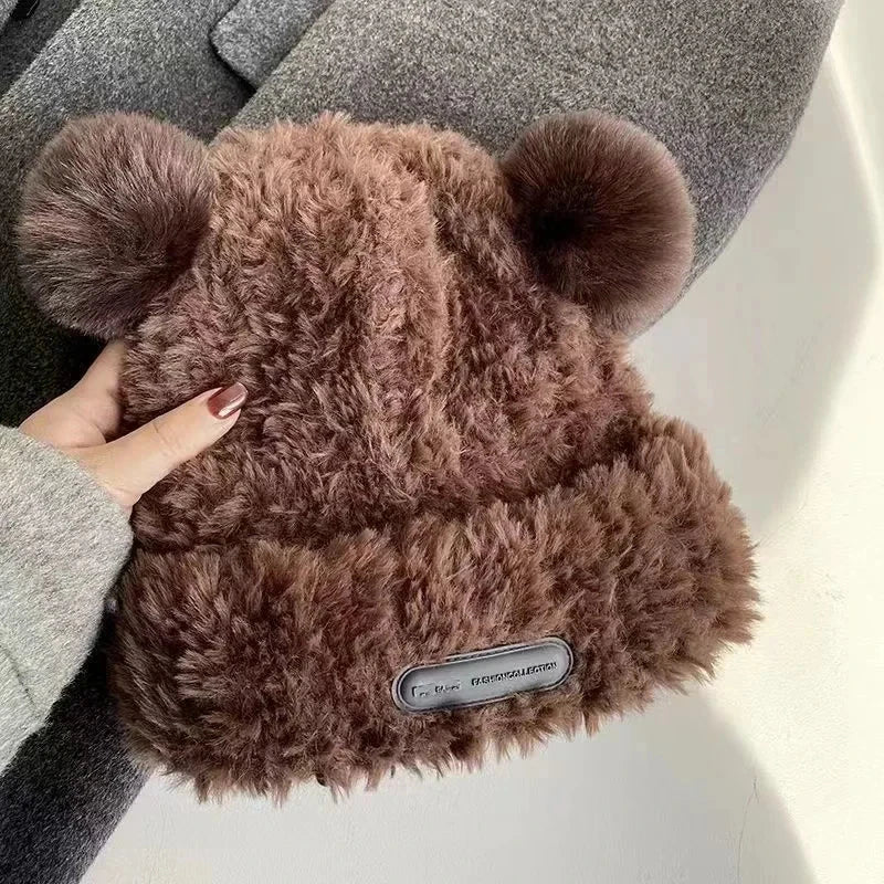 Letter Bear Ears Knitted Woolen Hat – Cute Cat-Ears Beanie for Women