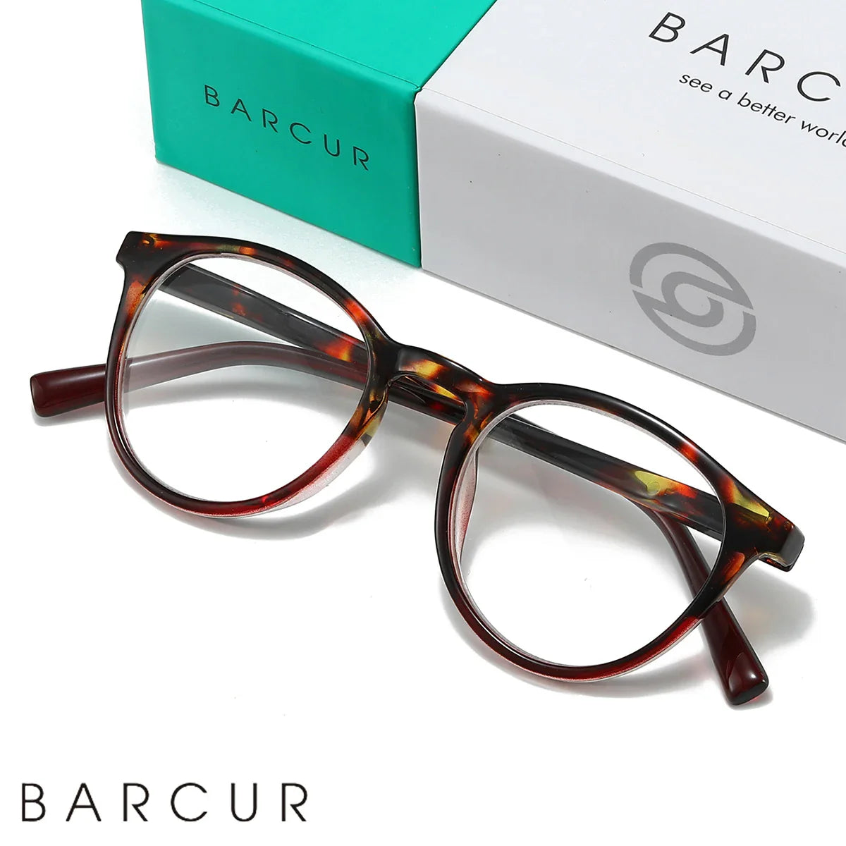Leopard print reading glasses with round frames and clear acrylic lenses