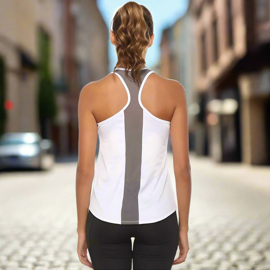 Women's Quick-Dry Racerback Yoga Tank Top in White and Grey - Image 2