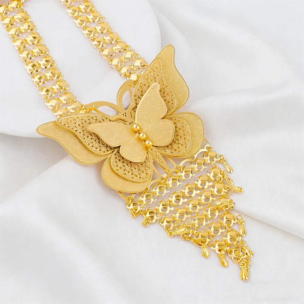 New Indian Gold color Long Necklace Set Nigerian Party Bride Wedding Luxury Dubai Earrings Jewelry Women's Valentine's Day Gift