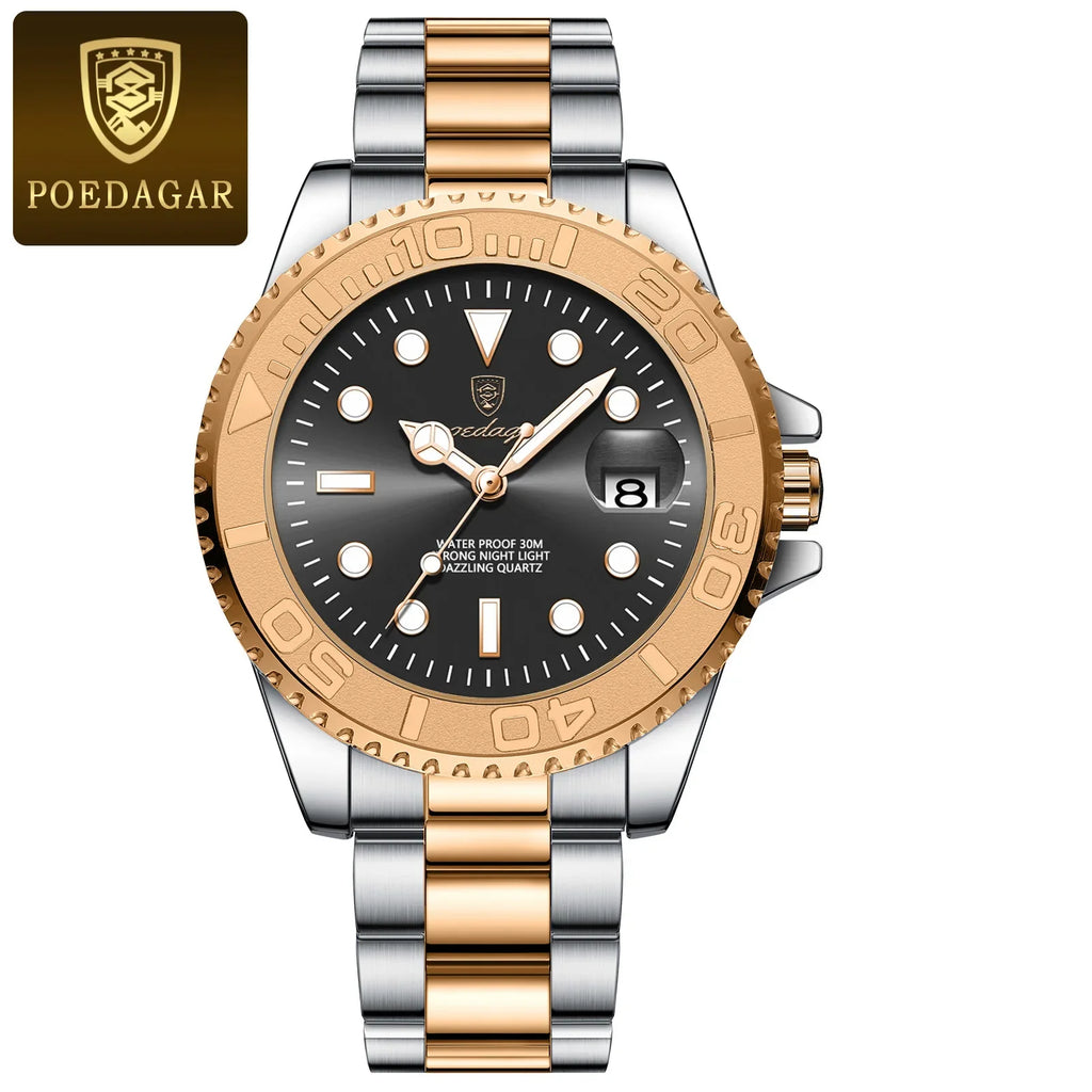 POEDAGAR Top Luxury Man Watch Waterproof Luminous Date Men Watch Stainless Steel Male Clock Sports Fashion Men's Quartz Watches
