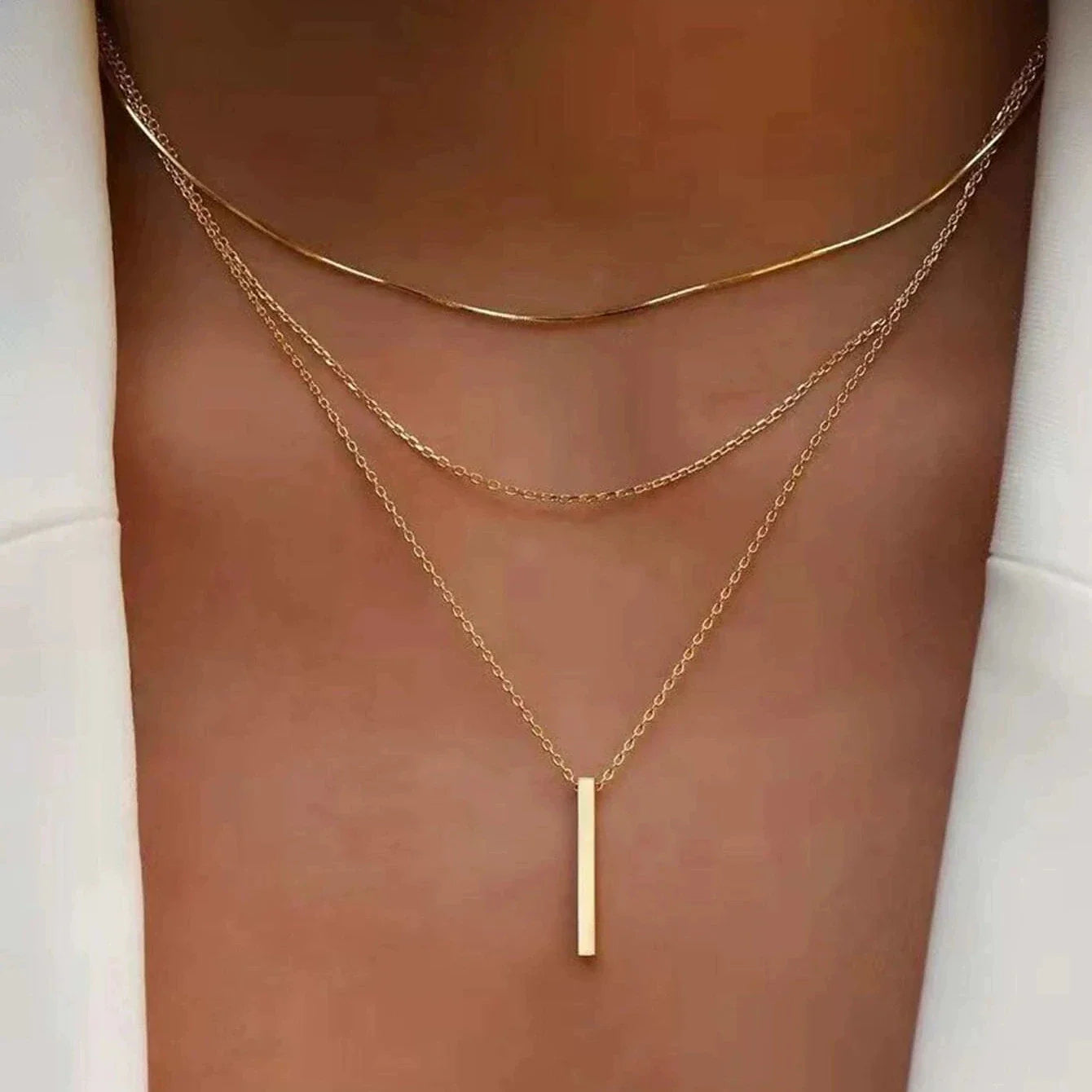 Fashion Layered Metal Bar Pendant Necklace for Women Daily Wear Gold Color Reactangle Clavicle Chain Collarbone Necklace Jewelry