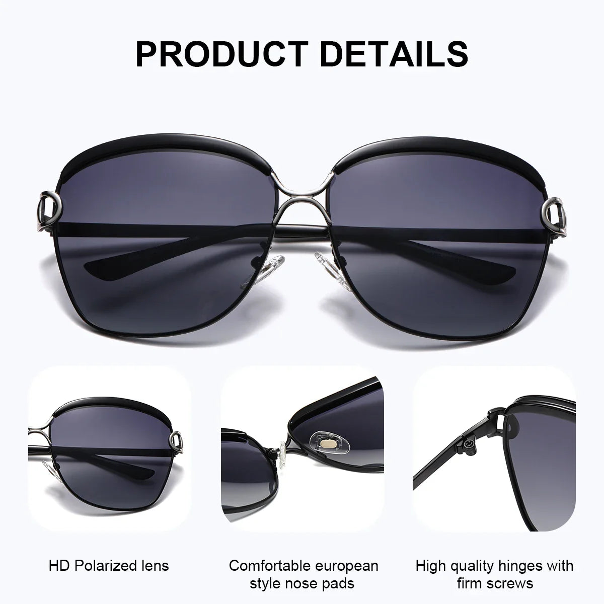 Trendy Square Polarized Women's Sunglasses UV400 Gift Set